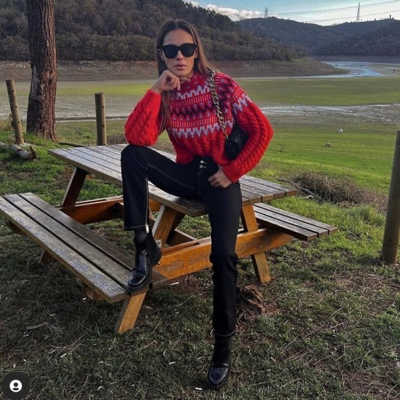 ZARA WOOL CABLE KNIT JACQUARD SWEATER RED - Picture 7 of 15